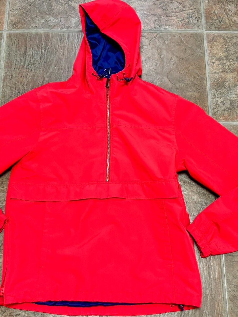 ~~Lands' End Squall Anorak Zip Pouch RED 1/2 Zip Wind/Rain Hooded Unisex S 34-36